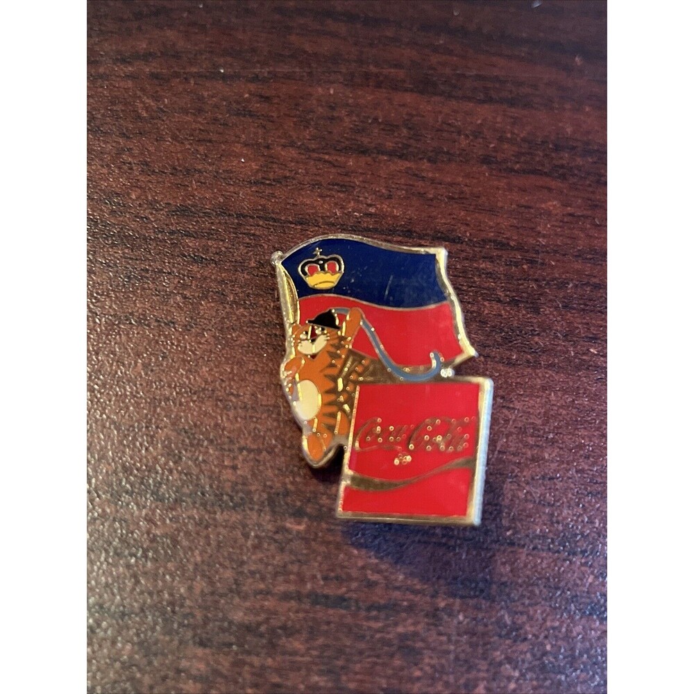 Vintage‎ 1988 Seoul Olympics Coca Cola Hodori Tiger Liechtenstein Flag Lapel Pin